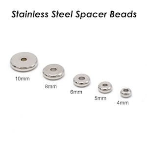 50 x Spacer Beads Stainless Steel, Round Rondelle Beads, Flat Disc Beads Silver Gold Spacer Beads for Jewelry Making