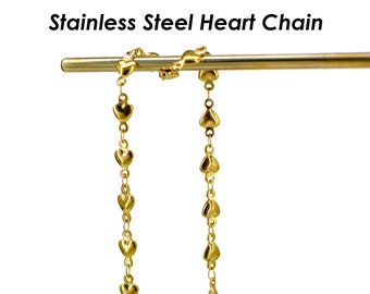 Stainless Steel Chain Bulk for Necklace or Bracelet, Handmade Heart Link Chain Gold Silver, Specility Chain Bulk Chain for Jewelry Making