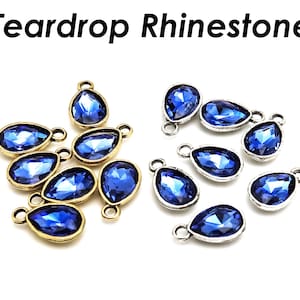 Teardrop Rhinestone Charms, Dark Blue Faceted Crystal Glass Beads for Jewelry Making DIY Crafts Findings for Earring Necklace Bracelet