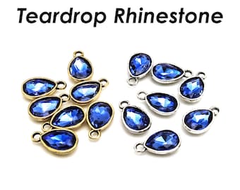 Teardrop Rhinestone Charms, Dark Blue Faceted Crystal Glass Beads for Jewelry Making DIY Crafts Findings for Earring Necklace Bracelet