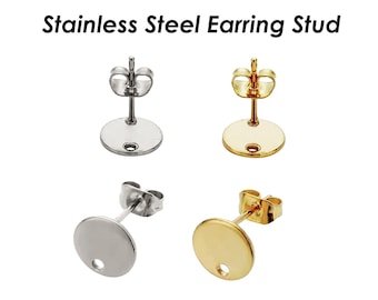 Stainless Steel Earring Stud Earring Findings Gold Silver, Round Teardrop Heart Earring Post with Connector, Jewelry Supplies