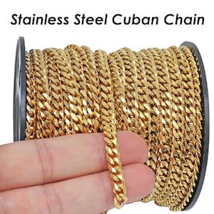 10 Feet - Bulk Cuban Chain Gold Silver, Cuban Chain for Men Women Necklace Bracelet, Stainless Steel Chain for Jewelry Making