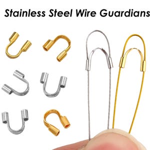 50 x Stainless Steel Wire Guards, Wire Guardians Gold Silver, Wire Protector Loop, Cable Thimble, DIY Jewelry Findings, Beading Supplies