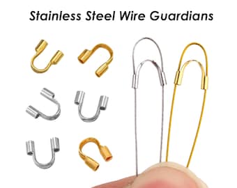 Puede incluir: Guardianes de alambre de acero inoxidable, un juego de seis tapas de alambre de plata y oro, diseñadas para proteger y asegurar los extremos de alambre de joyería o manualidades.