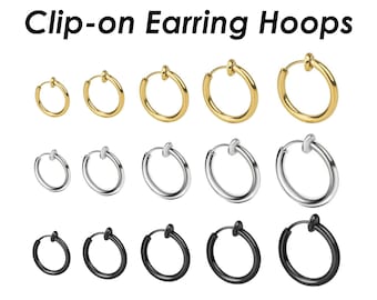 Stainless Steel Earring Hoops Gold Silver, Surgical Steel Clip on Earrings Hypoallergenic, No Piercing Earrings Hoop Earrings for Women Men