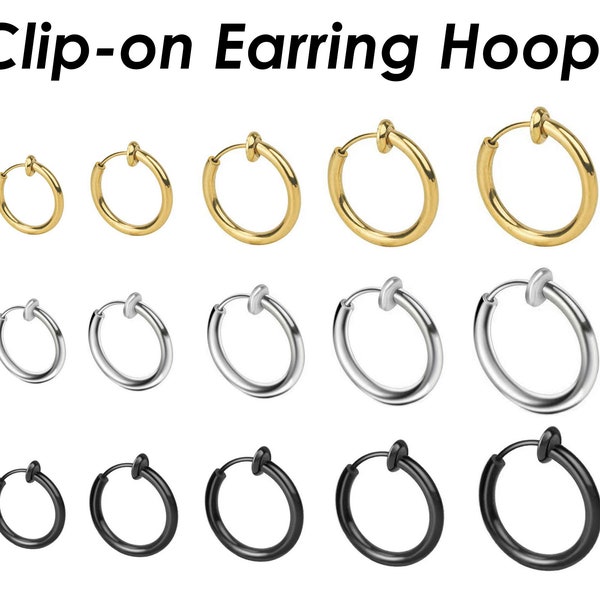 Stainless Steel Earring Hoops Gold Silver, Surgical Steel Clip on Earrings Hypoallergenic, No Piercing Earrings Hoop Earrings for Women Men