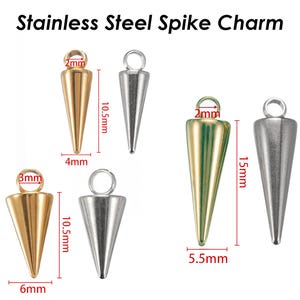 10 x Spike Charms Gold Silver, Stainless Steel  Charms, Spike Cone Charms, Spike Pendants for Jewelry Making, Jewelry Supplies