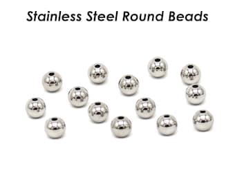 100 x Stainless Steel Round Spacer Beads 2mm 3mm 4mm 5mm 6mm 8mm 10mm, Silver Gold Solid Smooth Seamless Beads for Jewelry Making