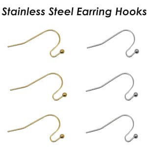 50 x Stainless Steel Earring Hooks Gold Silver Earwires, Surgical Steel Earrings Wires  Ear Hooks for Jewelry Making