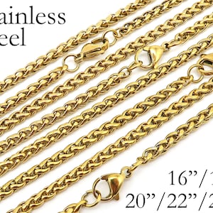 Stainless Steel Necklace Gold Wheat Chain, Tarnish Free Silver Wheat Necklace Wholesale, Stainless Steel Chain for Jewelry Making