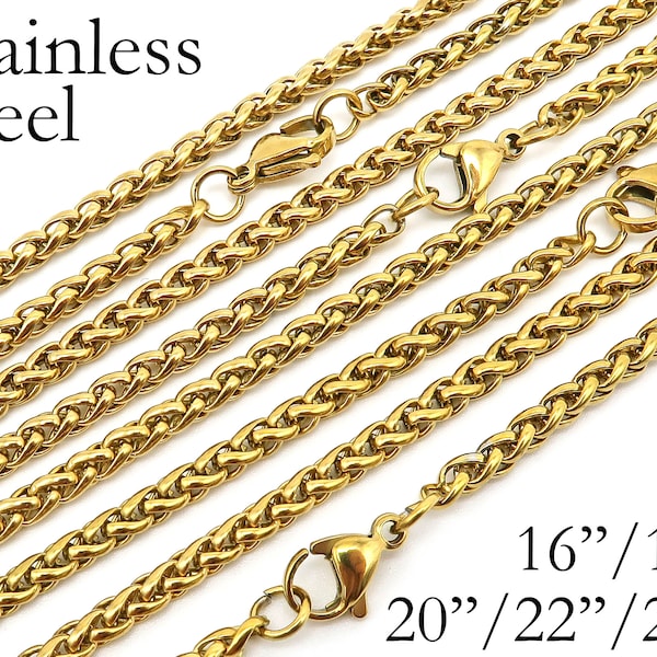 Stainless Steel Necklace Gold for Men Women, Tarnish Free Silver Wheat Chain Necklace Wholesale, Gift for Him or Her Layered Necklace