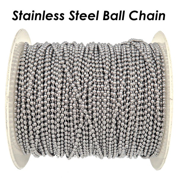 Stainless Steel Ball Chain Bulk for Jewelry Making, Tarnish Free 1.5mm 2.0mm 2.4mm Bead Chain for Bracelet necklace or Keychain