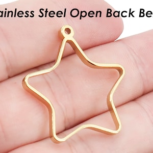 Open Back Bezel Pendant Setting Stainless Steel, Star Pendant Tray for Resin Polymer Enamel Pressed Flower DIY Pendant Jewelry Making