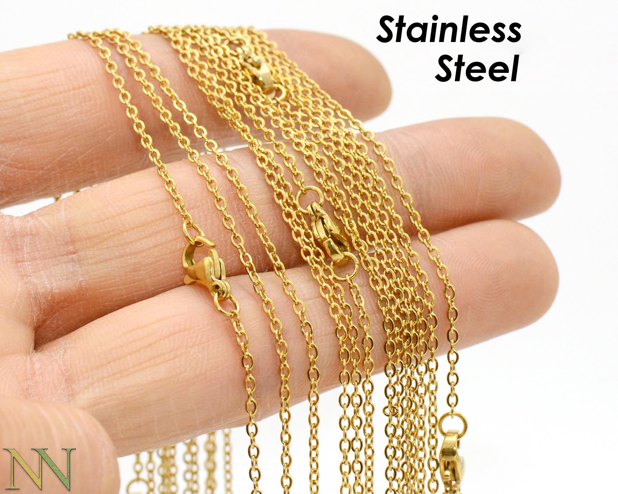 100 x Stainless Steel Necklace Gold Silver Wholesale Stainless Steel Necklace for Women Men,  Tarnish Reseistant Chain for Jewlery Making