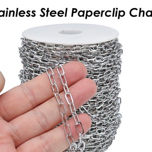 10 Feet - Stainless Steel Chain Bulk Paper Clip Chain Gold Silver PaperClip Necklace Chain for Necklace Bracelet Men Women Jewelry Making