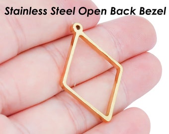 Open Back Bezel Pendant Stainless Steel Geometric Pendant, Diamond Pendant Bezel Setting for Resin Polymer Enamel Jewelry Making