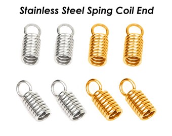 50 x Stainless Steel Cord Ends Gold Silver Spring Coil Ends, Cord End Tip, Leather End Caps, Spring Ends, Jewelry Findings Supplies