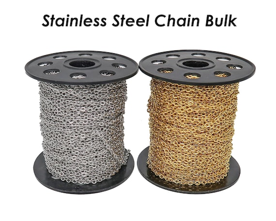 Stainless Steel Chain Gold Silver Black, Wholesale Tarnish Free Chain by the Yard Foot Roll Spool, Bulk Chain for Jewelry Making