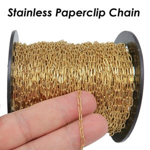 Paper Clip Chain Gold Silver Stainless Steel Paperclip Link Chain for Necklace Bracelet, Bulk Stainless Steel Chain for Jewelry Making