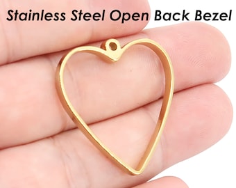 Open Back Bezel Pendant Frame Stainless Steel Geometric Pendant, Heart Pendant Bezel Setting for Resin Polymer Enamel DIY Jewelry Making