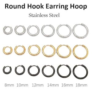Huggie Hoop Earring Hooks Stainless Steel, Hinged Earring Hoops Gold Silver Black Hypoallergenic Hook Earring Supplies for Jewelry Making