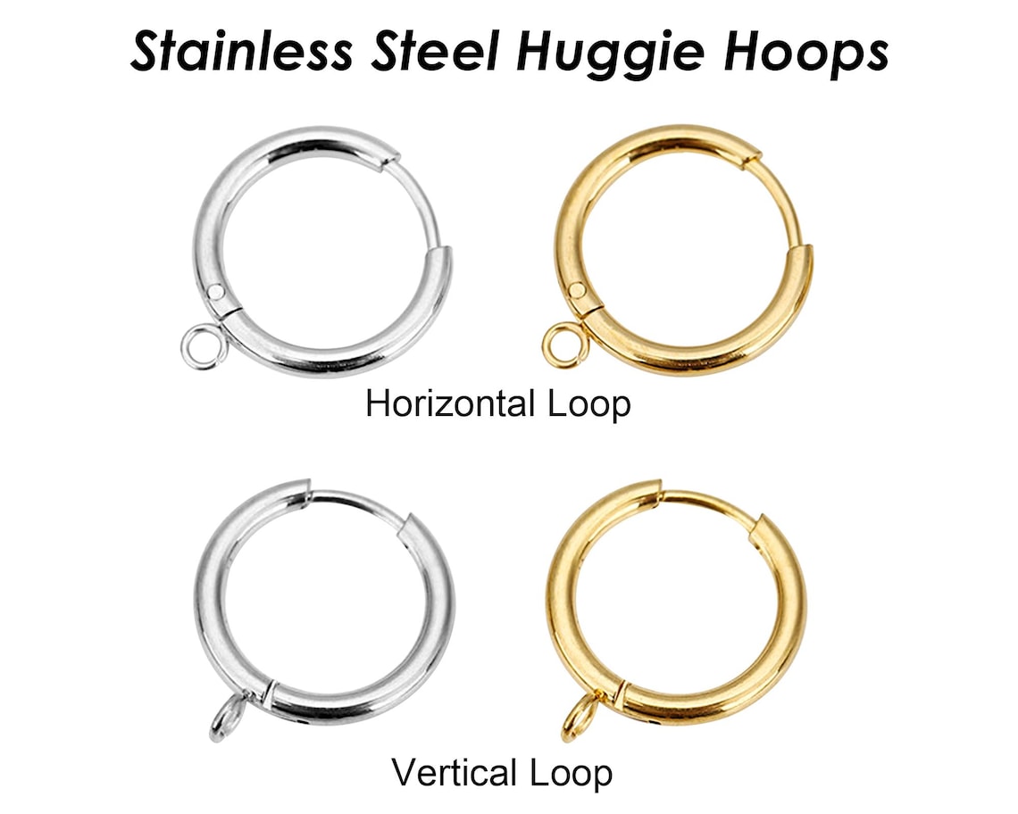10 X Stainless Steel Ear Hoop With Loop, Huggie Hoop Earrings Gold ...