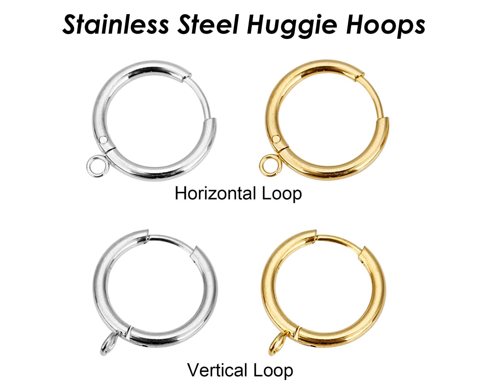 Loop Hoop Lock 10 X Stainless Steel Ear Hoop With Loop, Huggie Hoop Earrings Gold ...