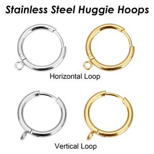 10 x Stainless Steel Huggie Earring Hoop with Loop, Hoop Earrings Gold Silver Ear Hoops, Surgical Earring Findings, Lever Back Earring Hooks
