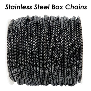 10 Feet - Round Box Chain Bulk for Men Women Necklace Bracelet, Stainless Steel Chain Black Silver Gold Box Chain for Jewelry Making