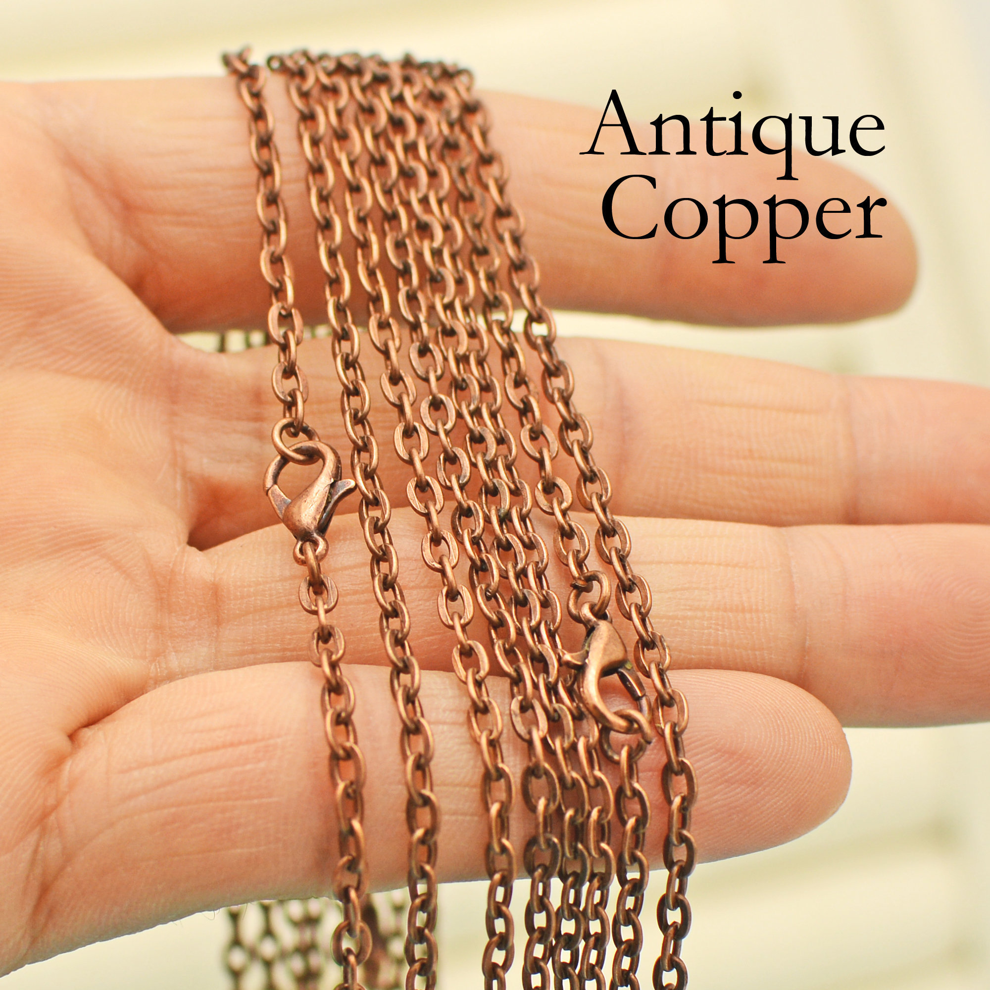 Solid Copper Necklace Chains Bead Chain Necklace Set NC22 Fine Copper 2.4  mm Ball Chain Necklace Chains 24 Inch Chain Bulk Lot of 10