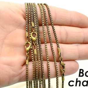10 x Bronze Box Chain Necklace for Men Women, Wholesale 18 24 Inch Antique Brass Box Link Chain for Jewelry Making- Silver Copper Rhodium