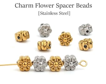 6mm Flower Beads Stainless Steel Spacer Beads Gold Silver, Jewelry Making Beads