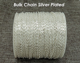 Cadena a granel de 30 pies para la fabricación de joyas, cadena chapada en plata al por mayor por carrete, cadena de eslabones de cable de bronce, cobre, bronce oscuro y oro.