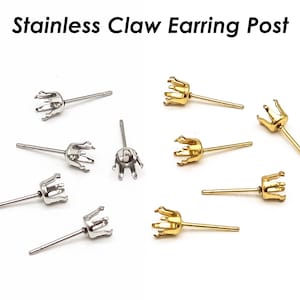 50 x Claw Earring Setting Stainless Steel, Claw Earring Post, Prong Post Earring Stud, Snap Tite Earring Settings Blanks for Rhinestone