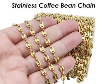 Koffieboonketting voor heren of dames ketting of armband, roestvrijstalen ketting goud zilver aanslagvrije bulkketting voor het maken van sieraden