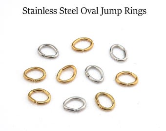 100 Pieces Oval Jump Rings Gold Silver, Stainless Steel Jump Rings Oval & Round, Bulk Wholesale Jewelry Findings for Jewelry Making