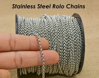 Stainless Steel Rolo Chain Gold Silver, Circle Link Chain by Yard Meter Length Spool, Stainless Steel Chain Bulk  for Jewelry Making