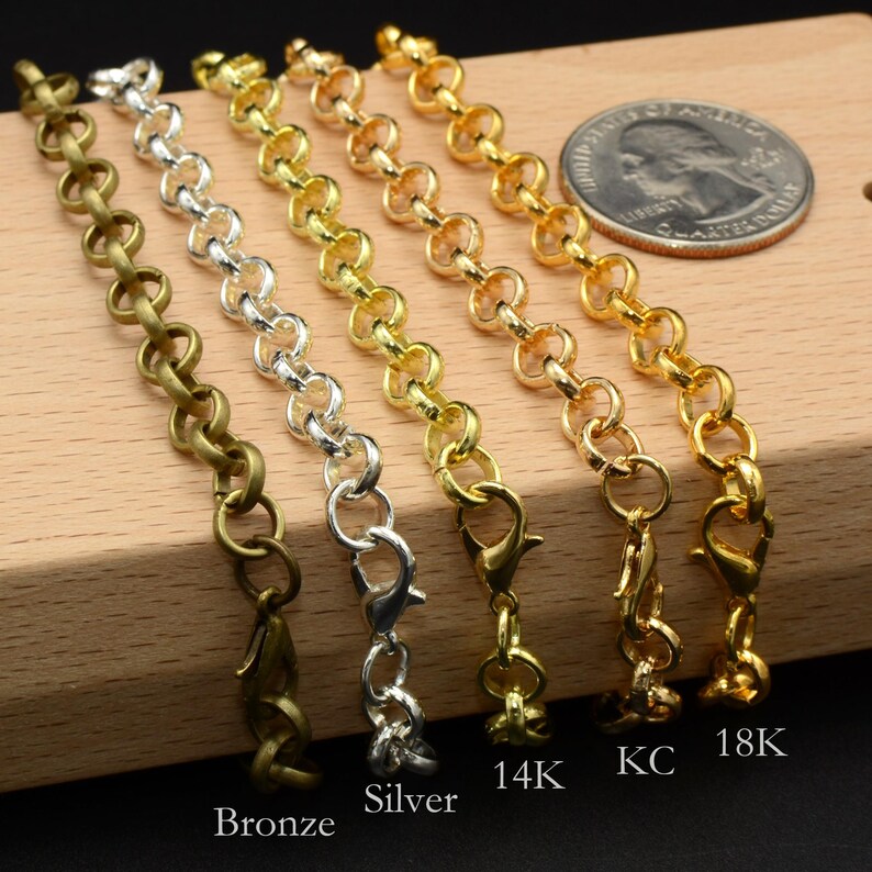 10 Feet X 6mm Rolo Chain Gold Silver Bronze Copper Rolo Link Chain for