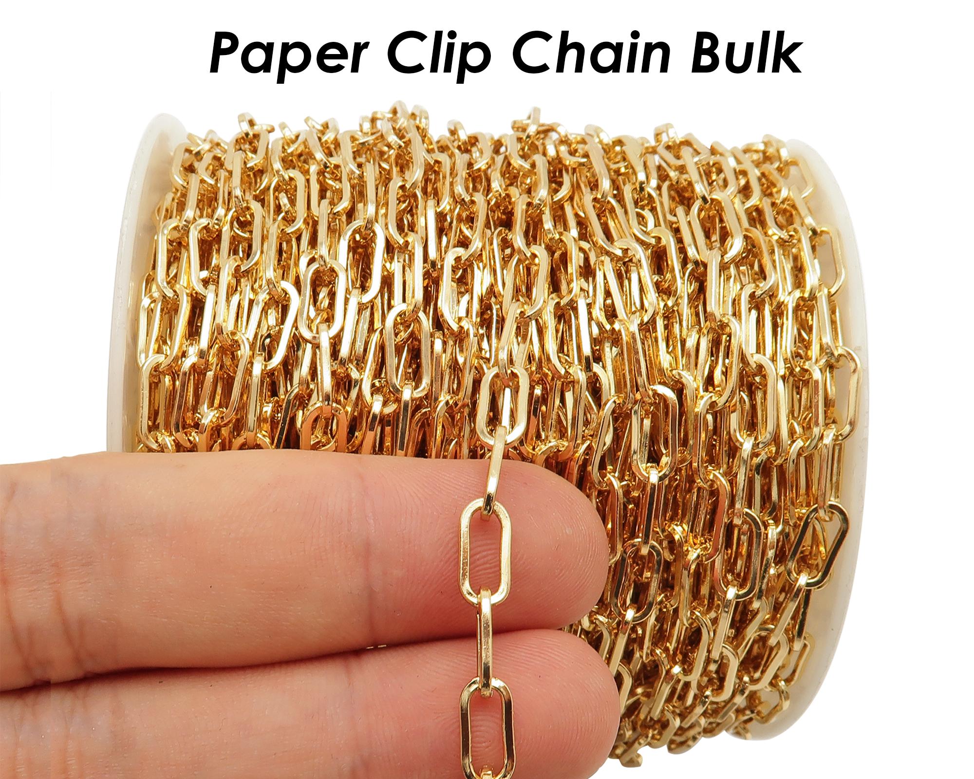 10 Feet - Paper Clip Chain Bulk by Foot, Rectangle Link Chain - Gold ...