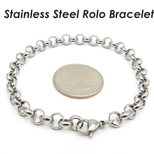 Stainless Steel Bracelet Gold Silver, Stackable Bracelets, Charm Bracelet for Adding Charms, Tarnish Free Rolo Link Bracelet for Women Men