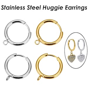 10 x Stainless Steel Ear Hoop with Loop, Huggie Hoop Earrings Gold Silver Earring Hoops, Lever Back Earring Hooks Jewelry Findings