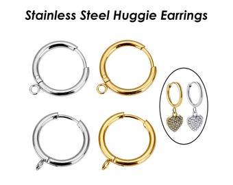 10 x Stainless Steel Ear Hoop with Loop, Huggie Hoop Earrings Gold Silver Earring Hoops, Lever Back Earring Hooks Jewelry Findings