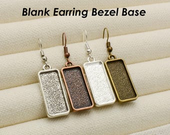 20pcs 10x25mm Rectangle Earring Tray Blanks, DIY Resin Cabochon Bezel Setting Base Supplies