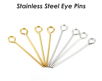 100 x Eye Pins 15/20/25/30/40/50 Eye Pins Stainless Steel EyePins 22 Gauge for Jewelry Making, Bulk Wholesale Beading Findings