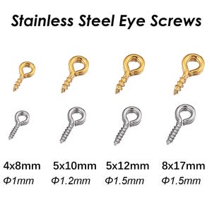 50 x Stainless Steel Eye Screws Gold Silver, Screw Eye Bails,  Screw Eye Pin, Eye Pin Bail Peg for Jewelry Making, Jewelry Supplies