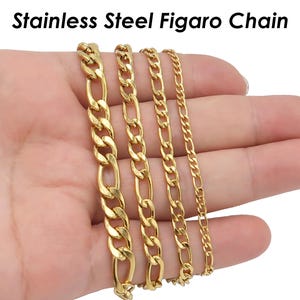 10 Feet Figaro Chain Bulk Wholesale, Stainless Steel Figaro Chain Gold Silver, Bulk Figaro Chain for Necklace Bracelet Jewelry Making