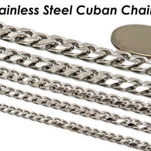 1 Meter Bulk Cuban Chain for Men Women, Stainless Steel Cuban Link Chain For Choker Necklace Bracelet Anklet Making