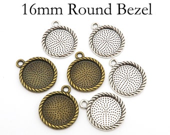 10/50 pcs - 16mm Bezel Setting Charm, Round Pendentif Tray Bezel Cup Blanks Fit Cabochon Resin Epoxy for Bracelet Earring Jewelry Making