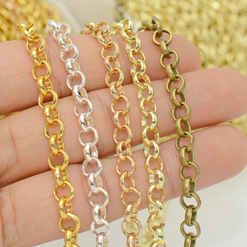 10 Feet X 6mm Rolo Chain Gold Silver Bronze Copper Rolo Link Chain for