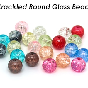 50 PCS - 8mm Crackle Beads, Crackle Glass Beads, Round Crackled Beads, Polished Sparkling Beads for Bracelet Necklace DIY Jewelry Making